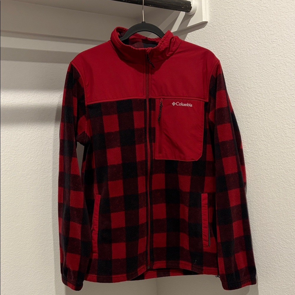 Columbia Red and Black Checkered Fleece Jacket
